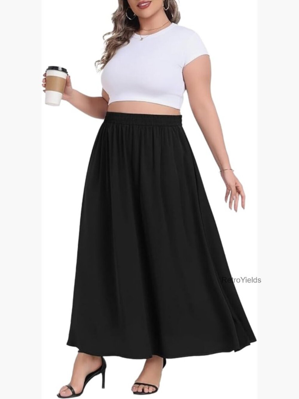 Plus Size Maxi Skirt Elastic High Waist Boho Flowy A-Line Long Skirt with
